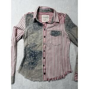 Free People Land Of Liberty Top Faded W/Frayed Hems Flag Shirt Sz S/P